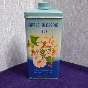 Vintage Apple Blossom Talc Powder Tin Shaker Motif Cosmetics 1940s